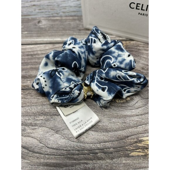 Lot Of 3 Celine Logo Triomphe Scrunchies Hair Band Silk Multicolor - Picture 4 of 5